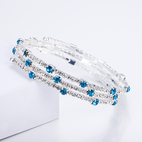 6-color Crystal Bracelet Blue, Red, White Three-row Stretch Bracelet Bride Wedding Rhinestone Bracelet Party Gift Jewelry ► Photo 1/6