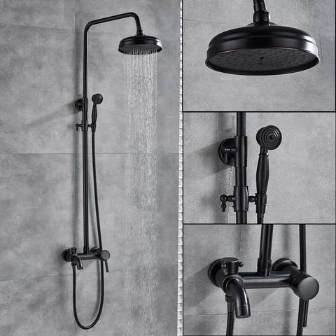 Bronze Black Bathroom Shower Faucet Mixer Wall Mount 8