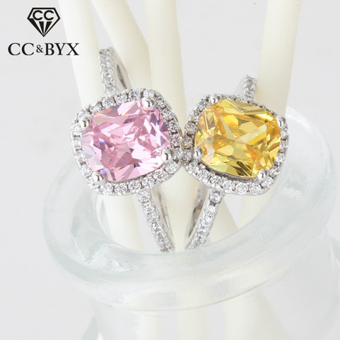 CC Rings For Women 925 Silver Bridal Wedding Cubic Zirconia Rectangle Pink/Yellow Stone Engagement Ring Bijoux Femme CC596 ► Photo 1/6