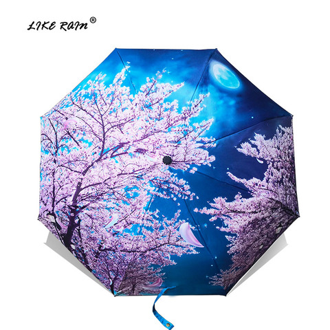LIKE RAIN Folding Umbrella Female Van Gogh Painting Chinese Art Sakura Umbrellas Rain Women Windproof Anti-UV Sun Parasol YHS03 ► Photo 1/6