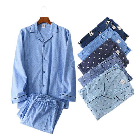 Winter 100% brushed cotton pajamas sets men sleepwear long-sleeve pijama hombre simple Korea fashion pyjamas Hot sale ► Photo 1/6
