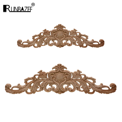 RUNBAZEF European Style Real Wood Long Floral Carving Applique Home Decoration Accessories Door Cabinet Furniture Figurines ► Photo 1/6