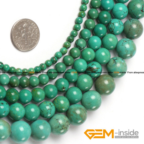Round Green Old Turquoises Beads For Jewelry Making Strand 15