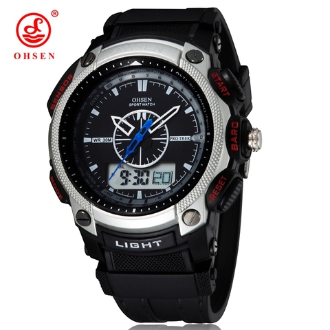OHSEN Digital Quartz Mens Fashion Wristwatches Male Rubber Band Silver LCD Waterproof Sport Cool Gift watches relogio masculino ► Photo 1/6