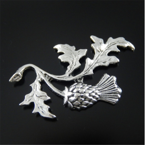 (20Pieces) Man Top Antiqued Silver Leaf Vintage Necklace Pendant Tone Alloy Thistle Plant Jewelry Findings 47*32*2mm  AU32136 ► Photo 1/1