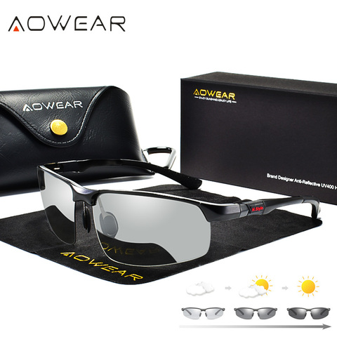 AOWEAR Photochromic Sunglasses Men Polarized Day Night Driving Glasses High Quality Aluminium Rimless Chameleon Eyewear Gafas ► Photo 1/6