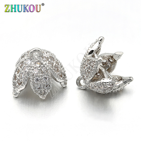 ZHUKOU 1piece 9mm Brass Cubic Zirconia Tassel Cap Pendant Charms, Mixed Color, Hole: 1mm, Model: VM11 ► Photo 1/5