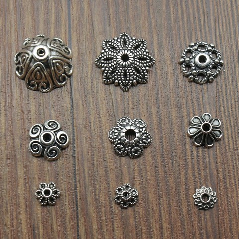 60pcs/lot Bead Caps Charms Pendant Antique Silver Color Bead Caps Charm Pendants Jewelry Accessories DIY Receptacle Charms ► Photo 1/2