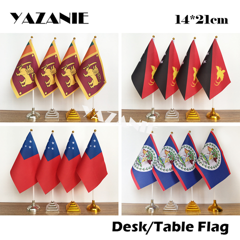YAZANIE 14*21cm 4PCS Samoa Papua New Guinea Belize Sri Lanka Table Desk Flag With Plastic Stand&Flagpole Office National Flag ► Photo 1/1