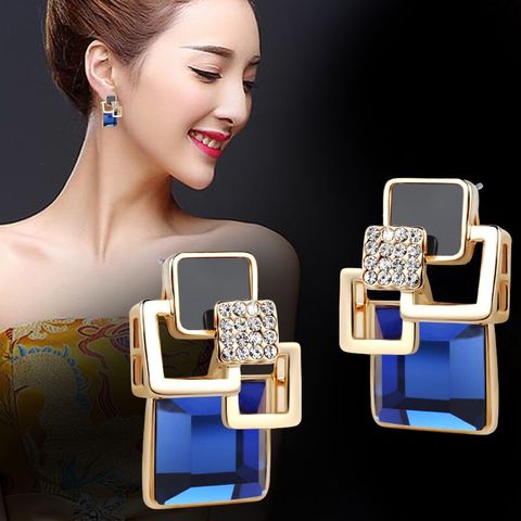 Hot Fashion Brincos Vintage Long Square Crystal Earring Big Geometric Stud Earrings For Women Classic Gold-Color Fine Jewelry ► Photo 1/6