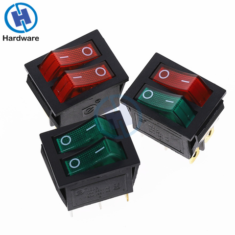 KCD2 Double Boat Rocker Switch 6 Pin On-Off With Green Red Light 20A 125VAC/ 16A 250V ► Photo 1/6