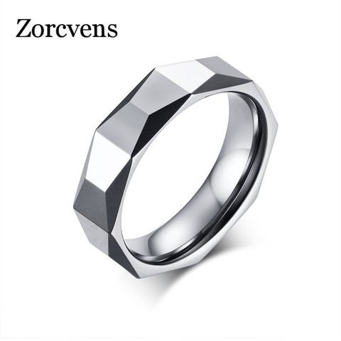ZORCVENS 5.5mm Ring Wide Faceted Cut Geometric Tungsten Carbide Wedding Rings For Men Jewelry Male Anillos Bague ► Photo 1/6