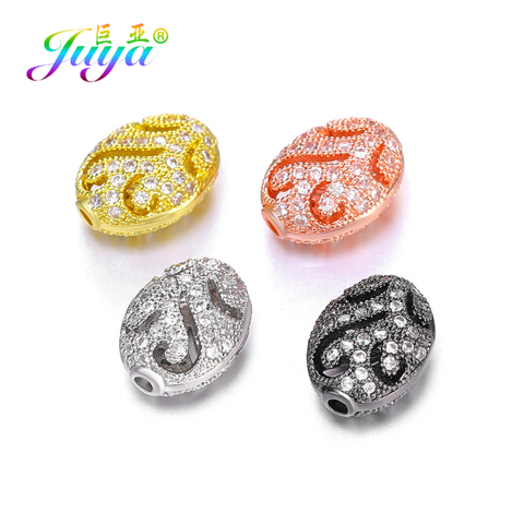 Juya DIY Oval Beads Wholesale Micro Pave Zircon Floating Flower Hole Charm Beads For Natural Stones Beading Jewelry Making ► Photo 1/6