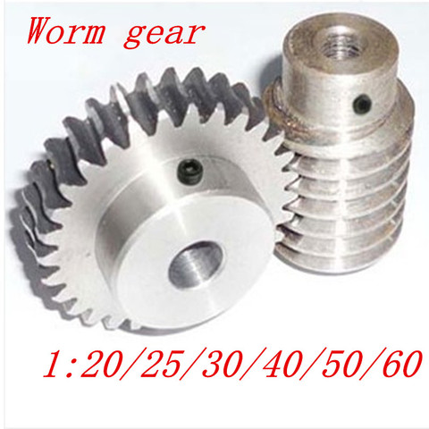 1 sets 1M Worm gear with rod  20/25/30/40/50/60 teeth steel worm gear reduction ratio:1:20/25/30/40/50/60 worm rod bore 8mm ► Photo 1/1