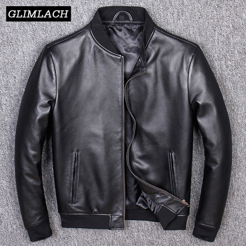 Aviation Genuine Leather Short Bomber Jacket Men Pilot Sheepskin