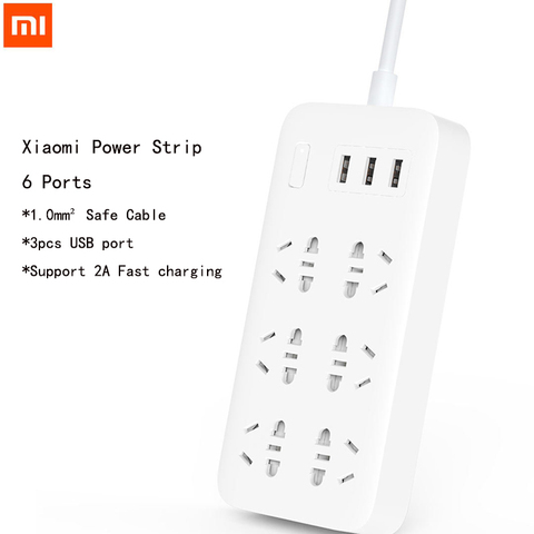 In stock, 2022 Original Xiaomi Mijia Smart Power Strip 2A Fast Charging 3 USB Extension Socket Plug 6 Standard Socket Adapter ► Photo 1/6