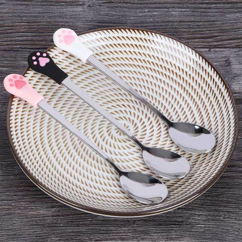 1 Pcs Cute Stainless Steel Cat Claw Coffee Spoons Fruit Dessert Spoon Candy Tea Spoon Cat Claw Shape Drink Tableware ► Photo 1/6