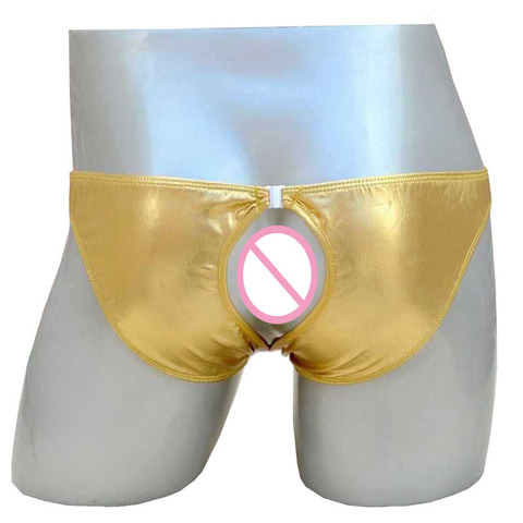Sexy men's briefs underwear Male PU leather buttocks panties  briefs Gold Silver ► Photo 1/5
