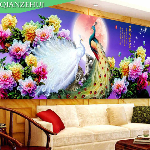 QIANZEHUI,Needlework,Peacock peony blooming Elixir of Love cross stitch, Full embroidered landscape cross-stitch ,Wall Decro ► Photo 1/6