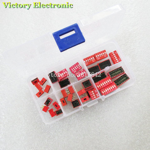 35PCS/LOT Dip Switch Kit In Box 1 2 3 4 5 6 8 Way 2.54mm Toggle Switch Red Snap Switches Mixed Kit Each 5PCS Combination Set ► Photo 1/2