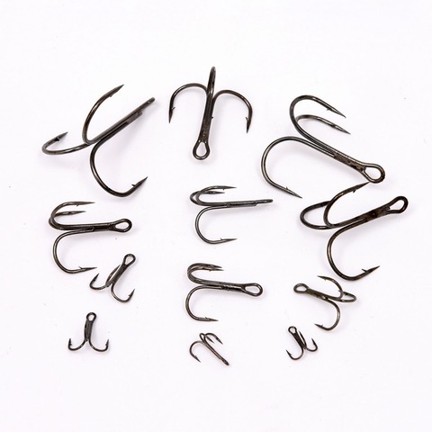 100pcs Multiple Size Treble Hooks Fishing Hook for Lures Size 12 10 8 6 4 2 1 1/0 2/0 3/0 4/0 5/0 Black Color [YG0001] ► Photo 1/1