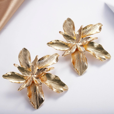 AENSOA Wholesale Metal Gold Flower ZA Big Earrings For Women 2022 New Arrival Fashion Statement Earrings Jewelry For Women Gift ► Photo 1/6