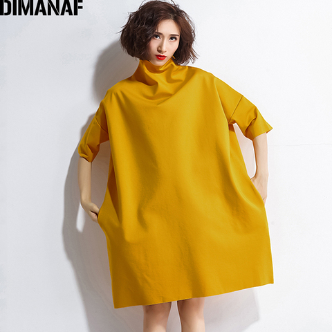 DIMANAF Autumn Dresses Women Turtleneck Cotton Knitting Femme Clothes Elegant Solid Vestidos Plus Size Fashion Ladies Dress 2022 ► Photo 1/6