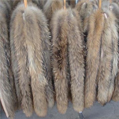 Real fur collar 100% genuine raccoon fur scarf 70cm winter for women men clothes collar used hot selling button free ► Photo 1/3
