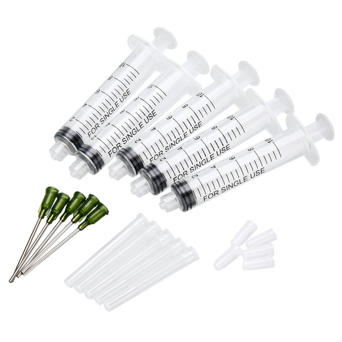 5pcs 14 ga 1.5 Inch Blunt Tip Needle For Mixing Gels And Glues With 5 Pack 10ml Syringe + 5pcs Transparent Tip Cap ► Photo 1/6