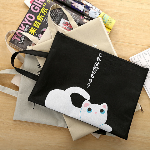 1 Pcs Cute Cartoon Cat Zipper Document Bag Kawaii Student Oxford Cloth Storage Bag Supplies Escolar Portable File Papelaria ► Photo 1/5