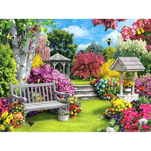 Full Round Diamond Painting Landscape garden 5d Diamond Painting Flower Square Rhinestones Embroidery Cross-stitch Home Decor ► Photo 1/6