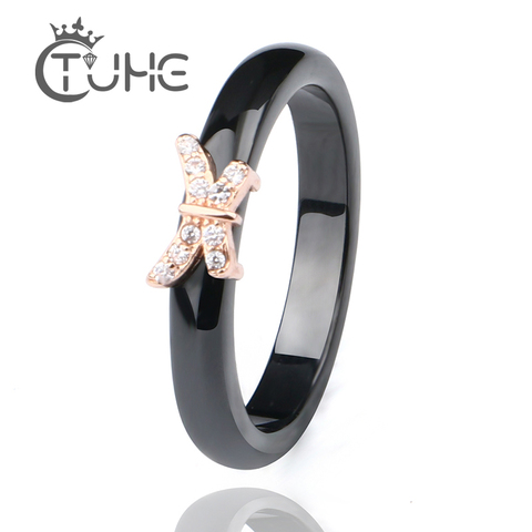 2022 Fashion 3MM Smooth Ceramic Rings for Women With Bling Crystal Butterfly Rose Gold Color Black White Ceramic Rings Gift ► Photo 1/6