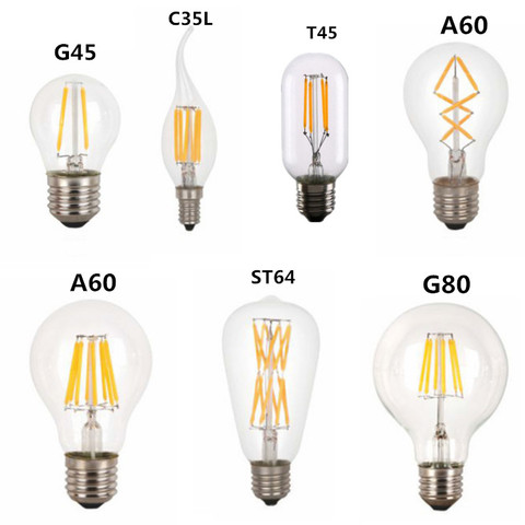 LED T45 ST64 G80 A60 C35 Light LED Filament Bulb,2W 4W 6W 8W E27 B22 Dimmable 110V 22V Retro Vintage Lamps,Decorative Lighting ► Photo 1/6