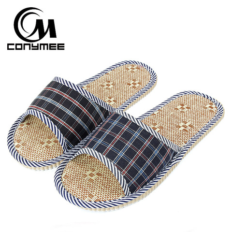 YM-PMSH Indoor Floor Mens Casual Shoes Summer Beach Slippers Sandals Breathable Flax Linen Home Slippers Male Bath Flip Flops ► Photo 1/6