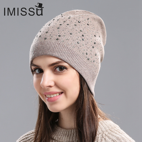 IMISSU Autumn&Winter Women's Knitted Wool Beanie Hat Casual Cap Solid Color Winter Hats for Women Good Quality Female Hat ► Photo 1/5