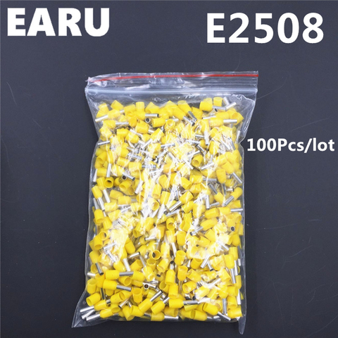 100Pcs E2508 Tube Insulating Insulated Terminal 2.5MM2 14AWG Cable Wire Connector Insulating Crimp E Black Yellow Blue Red Green ► Photo 1/6