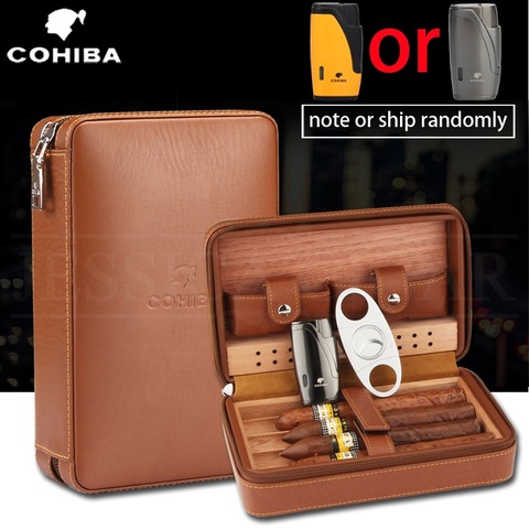 COHIBA Humidor Cigar Box Travel Cigar Case Leather Cedar Wood Cigar Humidor Box W/ Humidifier Cutter Puro Set Accessories ► Photo 1/6