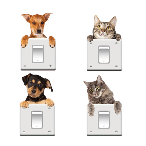 Very cute 3D Cat and Dog Switch stickers PVC Removable Wall Sticker Vinyl for Bedroom living room Home Decor Decals Socket paste ► Photo 1/5