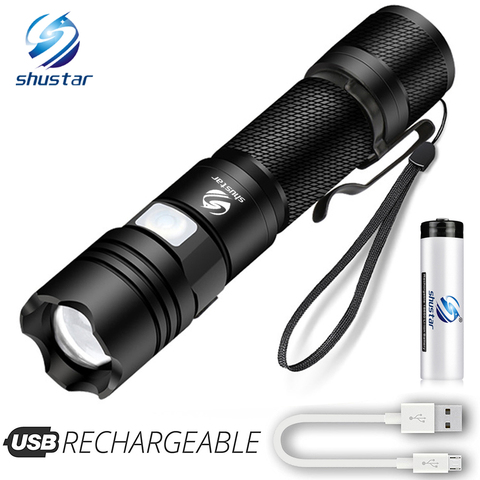 Super Bright Tactical LED Flashlight Micro Charging Torch Support zoom 5 lighting modes Suitable for hunting, cycling, etc. ► Photo 1/6