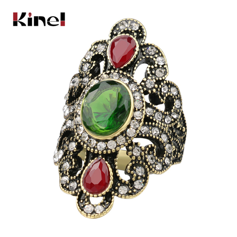 Kinel Women Bohemian Jewelry Ancient Bronze Rings For Gift Vintage Jewelry Black Red Resin Stone Turkish Female Ethnic Rings ► Photo 1/6