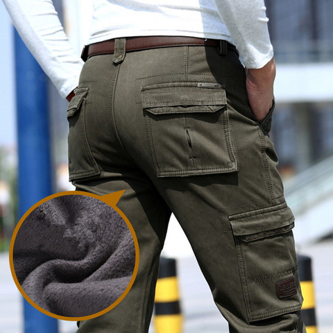2022 Fleece Warm Winter Cargo Pants Men Casual Loose Multi-pocket Men's Clothes Military Army Green Khaki Pants Man Trousers ► Photo 1/4