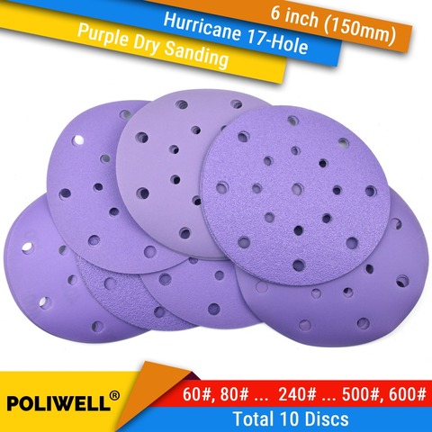 10PCS 6 Inch(150mm) Hurricane 17-Hole 60#-600# Grit Hook&Loop Sanding Discs for Dry Sanding Abrasive Flocking Sandpaper ► Photo 1/5