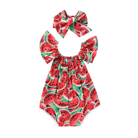 New Infant Toddler Newborn Baby Girls Watermelon Printed Sleeveless Bodysuit Sunsuit Jumpsuit Casual Clothes ► Photo 1/6