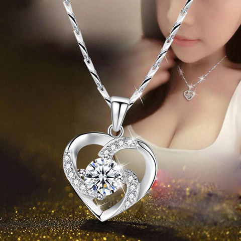 KOFSAC New Luxury Crystal CZ Heart Pendant Choker Necklace 925 Sterling Silver Chain Necklaces For Women Wedding Jewelry Gifts ► Photo 1/6