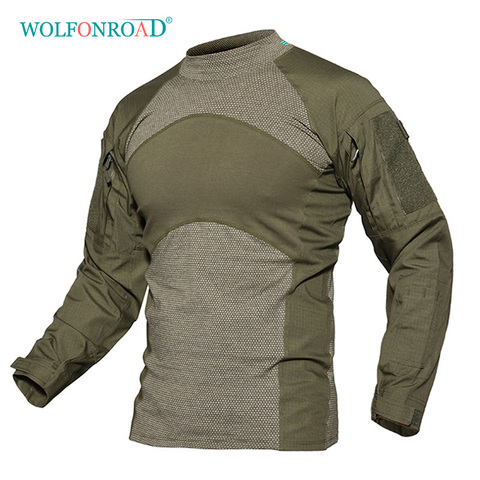 WOLFONROAD Men Army Green Rip-stop Tactical T Shirts Long Sleeve Camouflage Hiking T-Shirt Autumn Hunting Paintball Clothing ► Photo 1/6