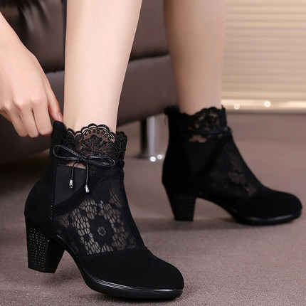 New Genuine leather spring and autumn Lady's boots medium women's hells shoes Lace boots ► Photo 1/5