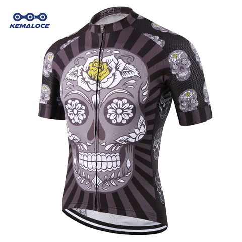 KEMALOCE Short Sleeve National Team Compression Cycling Jersey Ciclismo Top Popular Skull Bicycle Wear Black Race Bike Shirts ► Photo 1/6