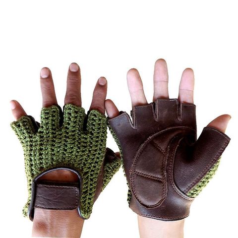 Semi-Finger Gloves Male Spring Summer Breathable Non-Slip Fitness Driving Knitted+Leather Half Finger Man's Gloves A1366-1 ► Photo 1/6