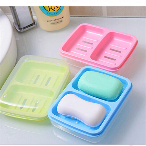 Double Soap Dishes Travel Plastic Soap Dish Drain Creative Soapbox With Cover Fashion Soap Dish Box ► Photo 1/6