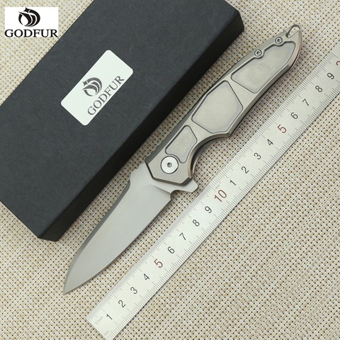 GODFUR Fine Flipper Folding Knife S35VN blade Titanium alloy Grooves handle outdoor camping hunting pocket kitchen fruit Knives ► Photo 1/1